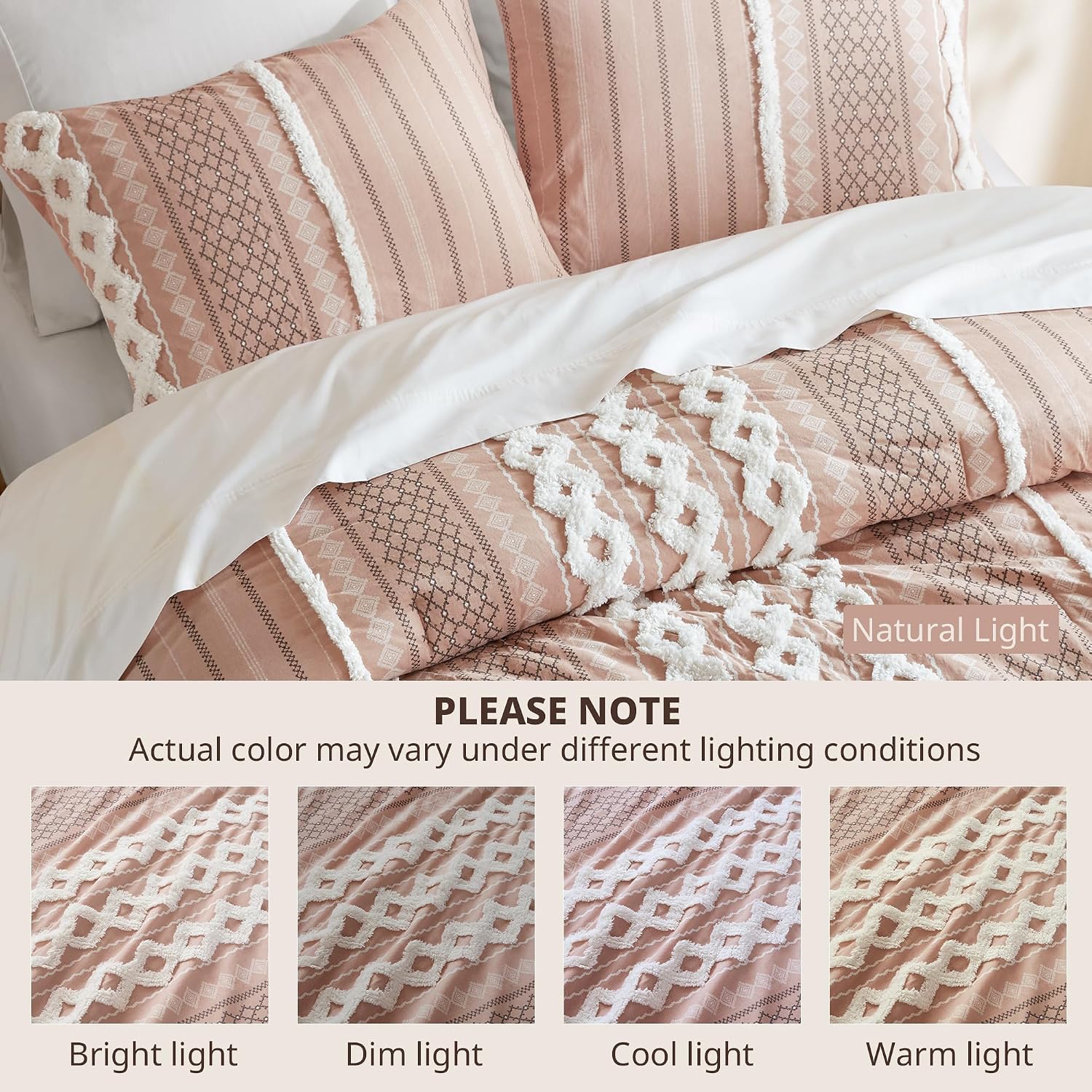 INK+IVY Comforter for King Size Bed, Chenille Tufted, Breathable Cotton Comforter Set King, All Season Modern Boho Comforter with Farmhouse Bedding Flare, 2 Matching Shams, King Blush 3 Piece