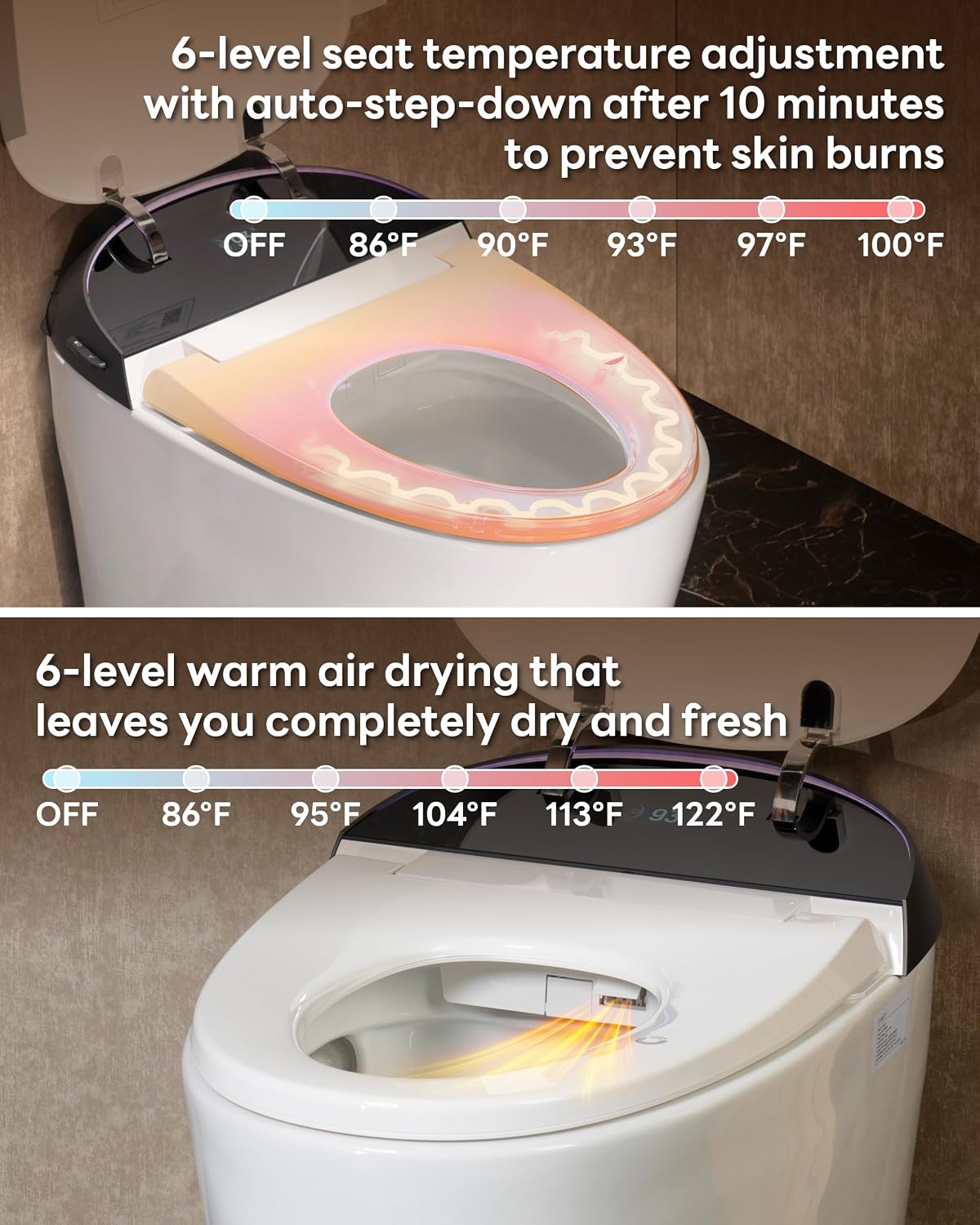 CANEST Smart Toilet with ADA Chair Height, Foam Dispenser, 1.1/1.6GPF Dual-Flush Bidet Toilet, 12' Rough-in, One Piece Toilet, Eco Mode, Auto Open/Close, Warm Water/Dryer, Self-Cleaning, Deodorization