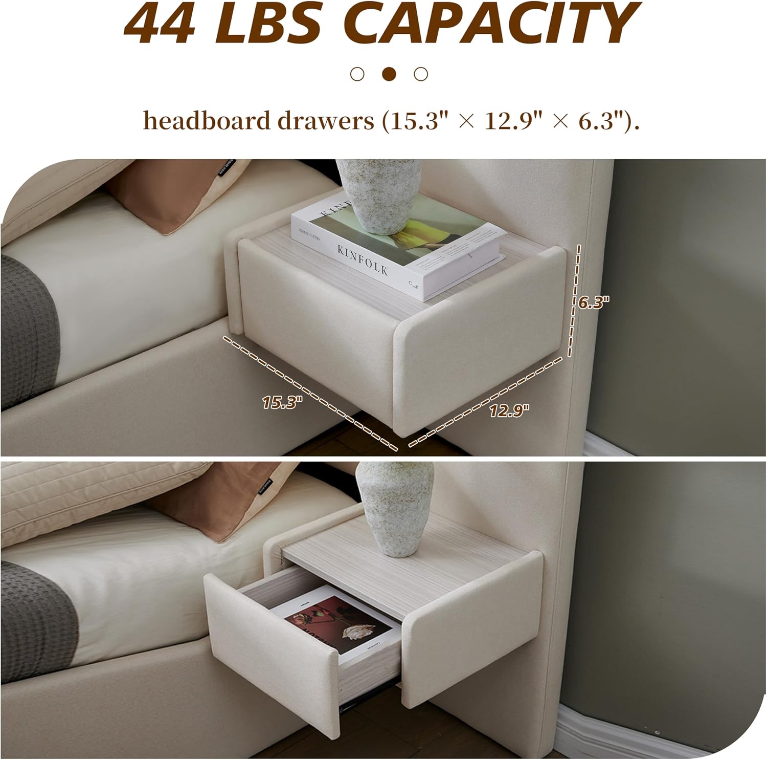 King Size Upholstered Platform Bed Frame with Lift-Up Storage, Velvet Headboard & Built-in Nightstands, No Box Spring Needed, Beige