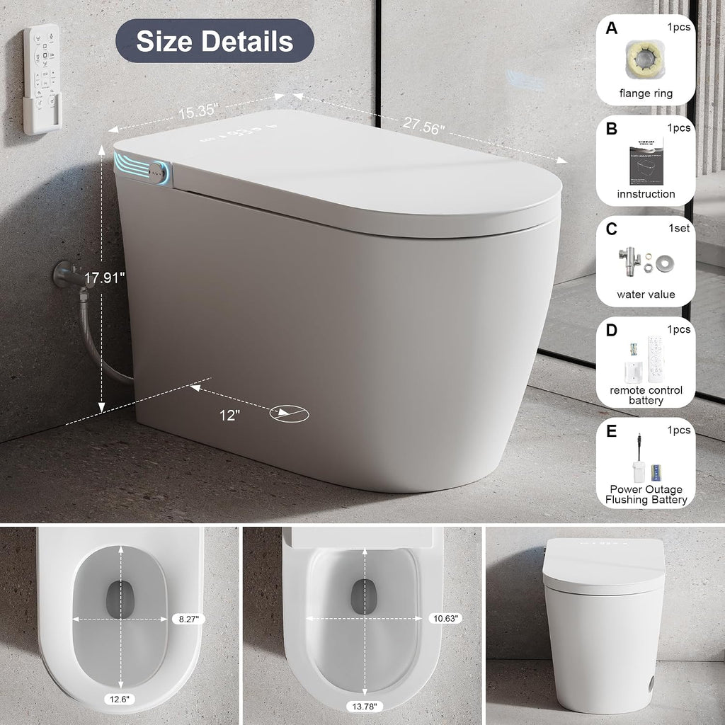 Smart Toilet with Bidet Built in, One Piece Bidet Toilet with Heated Seat & Dual Auto Flush, Foot Sensor, Warm Water Wash&Dry, Modern Electric Tankless Toilet for Bathroom with Auto Lid&Seat