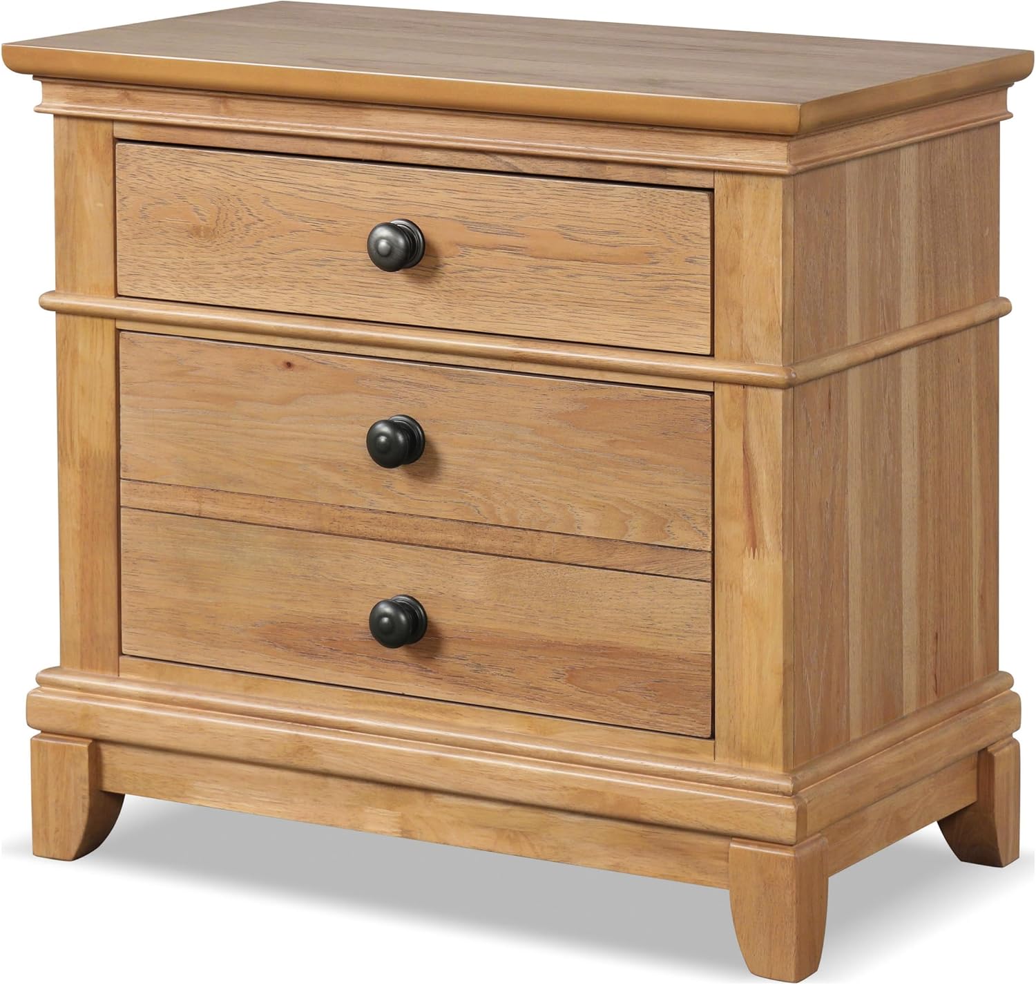Furniture of America Yardley Farmhouse Solid Wood 5-Piece Bedroom Set with Platform Bed, Felt-Lined Top Drawers on Nightstands and Dresser with Mirror, Box Spring Needed, Queen, Natural Oak