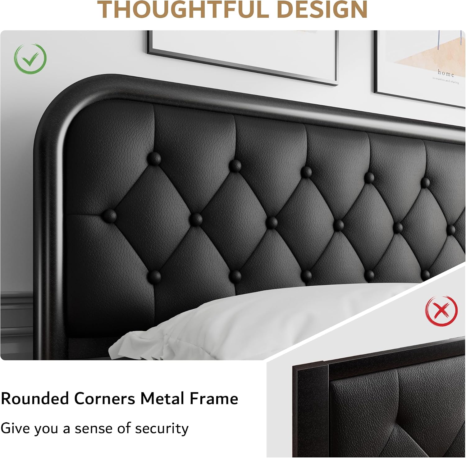 iPormis King Size Metal Bed Frame with Leather Headboard, Heavy-Duty Platform Bed Frame, Thicker Metal Steel Slats Support, 12'' Under-Bed Space, Noise-Free, Easy Assembly, Black