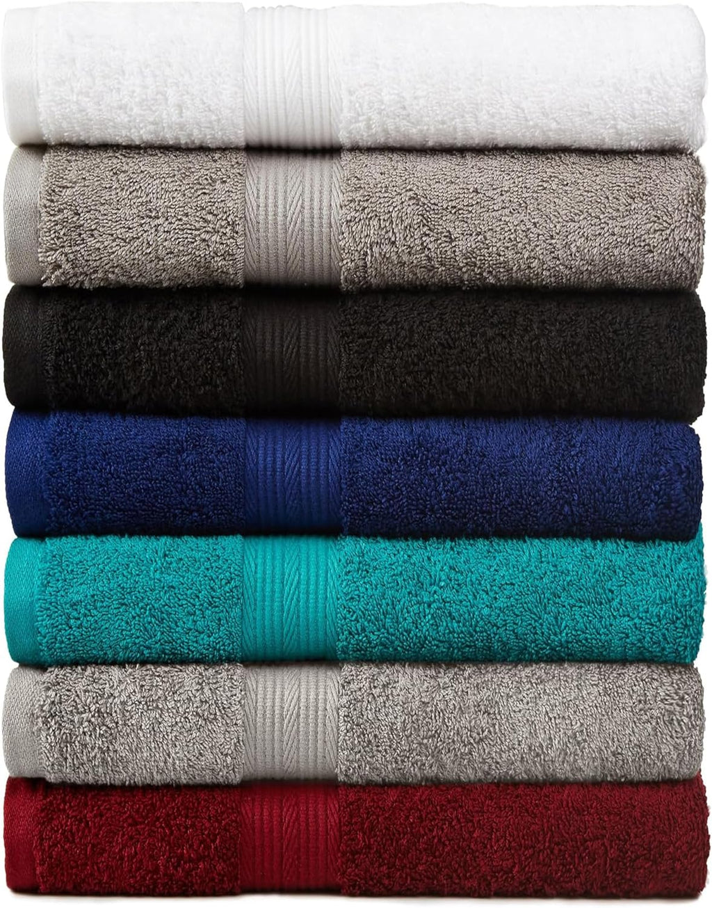 Amazon Basics 6-Piece Fade-Resistant 100% Cotton Towel Set, Soft and Absorbent, 2 BathTowels, 2 HandTowels, 2 Washcloths, Navy Blue (Pack of 6)