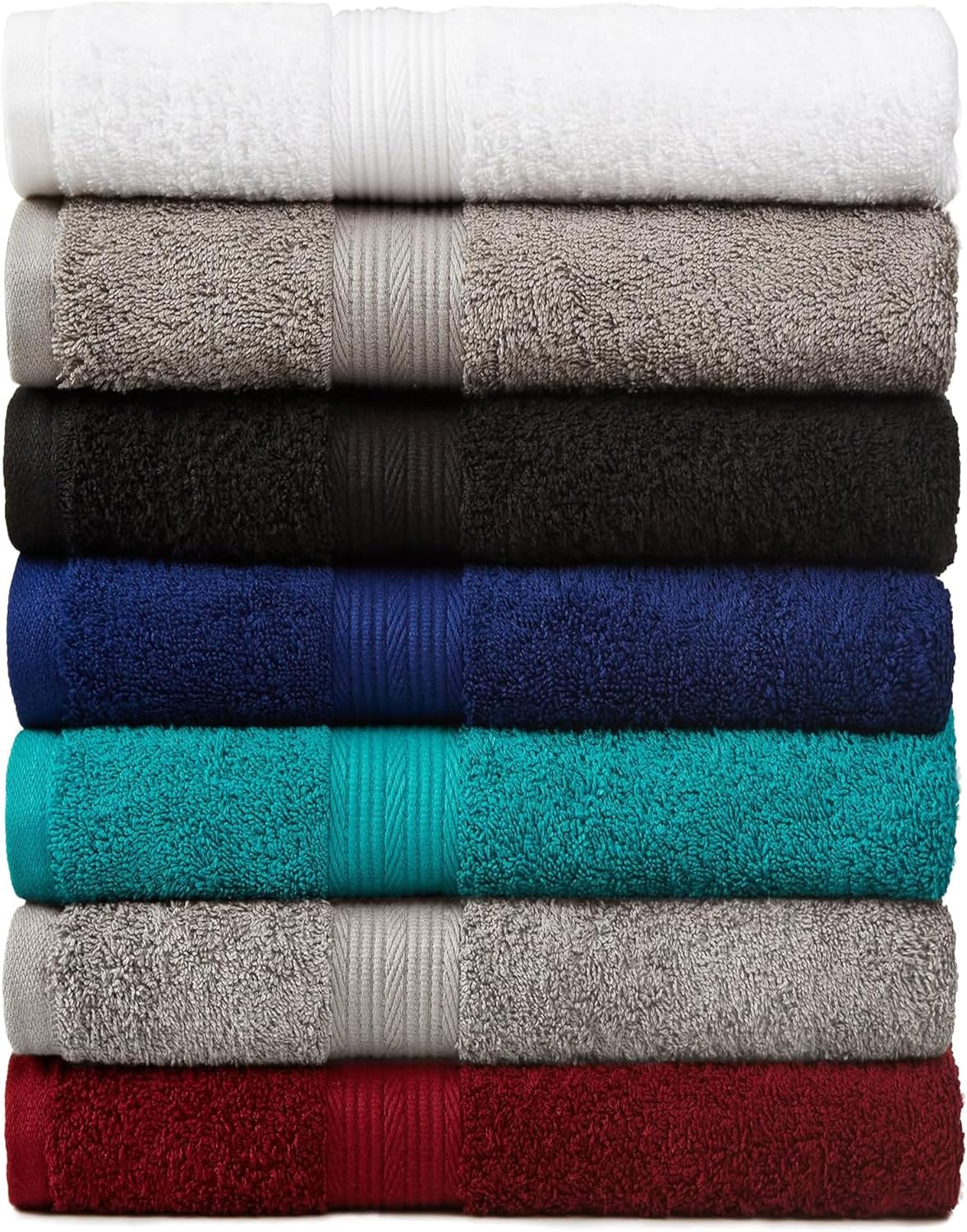 Amazon Basics 6-Piece Fade-Resistant 100% Cotton Towel Set, Soft and Absorbent, 2 BathTowels, 2 HandTowels, 2 Washcloths, Navy Blue (Pack of 6)
