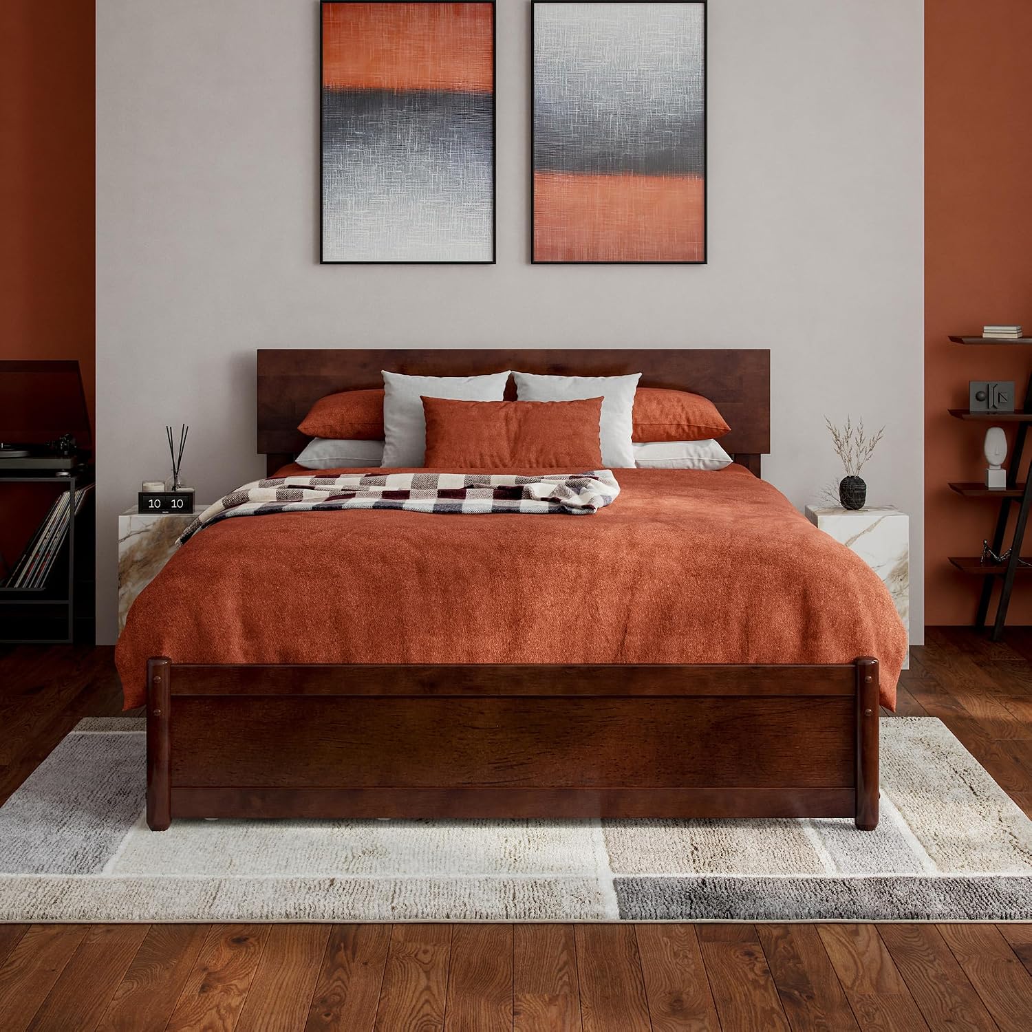 AFI, Wesley Full Platform Bed with Panel Footboard and Storage Drawers, Walnut