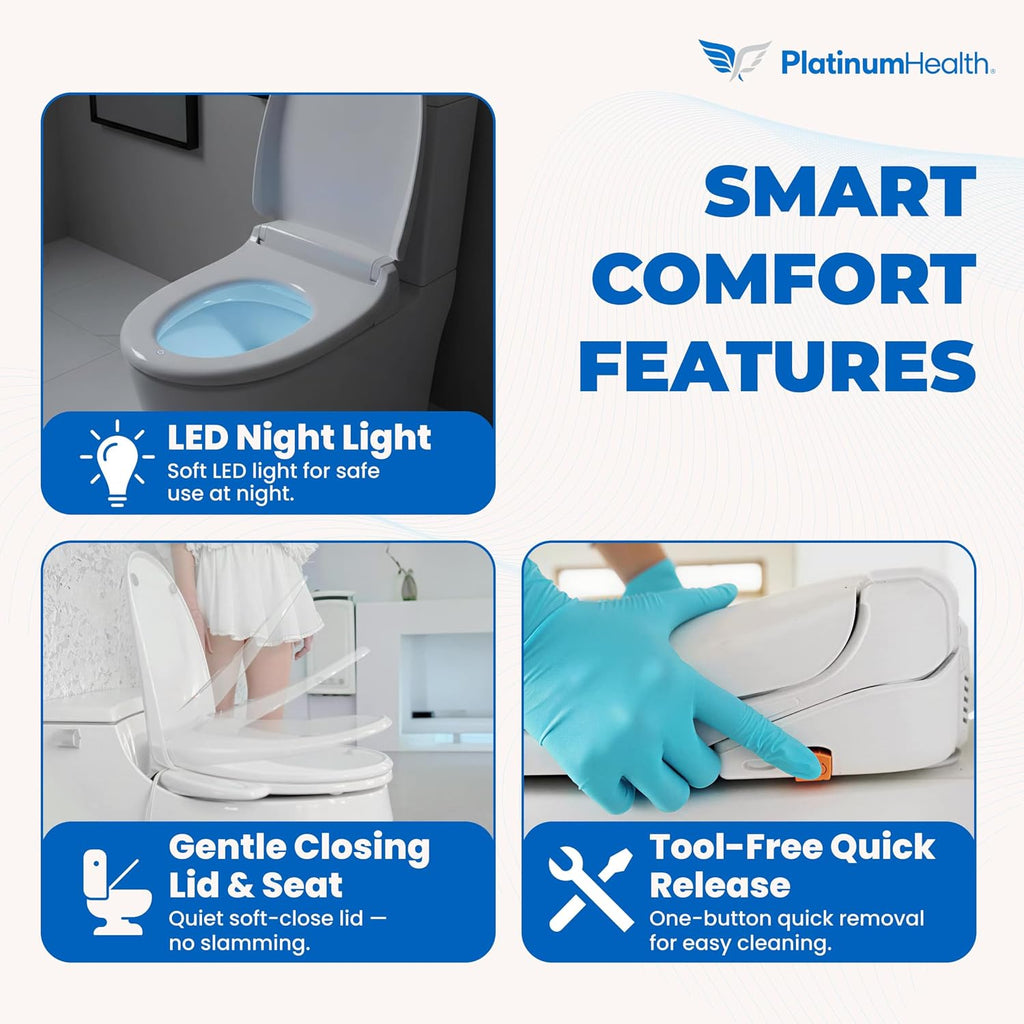 EuroLux Premium Bidet Toilet Seat, Electronic (no outlet required) Easy 1-Touch Operation. Retracting Dual Nozzle. Auto-UV Clean. LED Night Light. Soft Close with Lid. Sleek Design (Round)