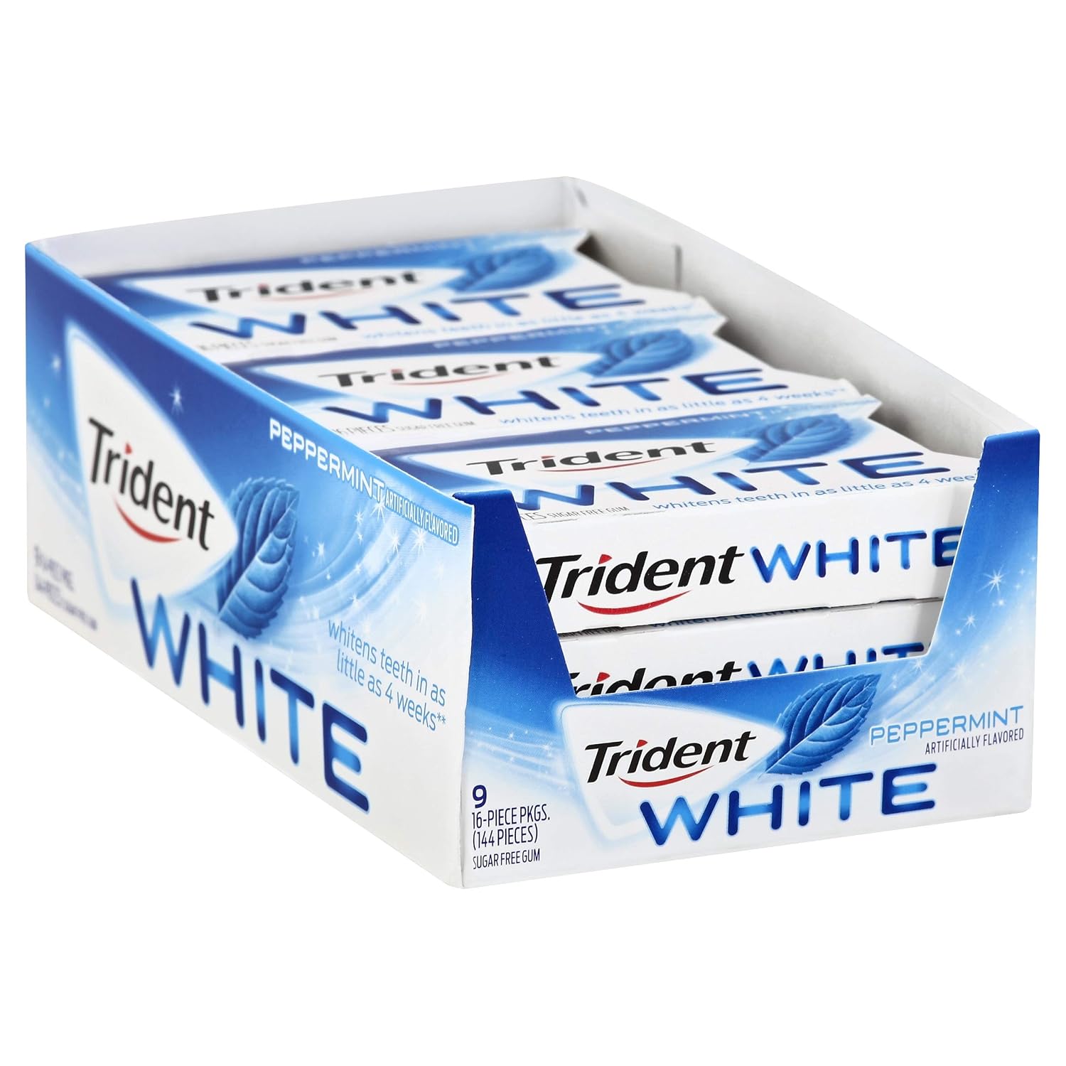Trident White Peppermint Gum - 16 pieces per pack -- 162 packs per case.