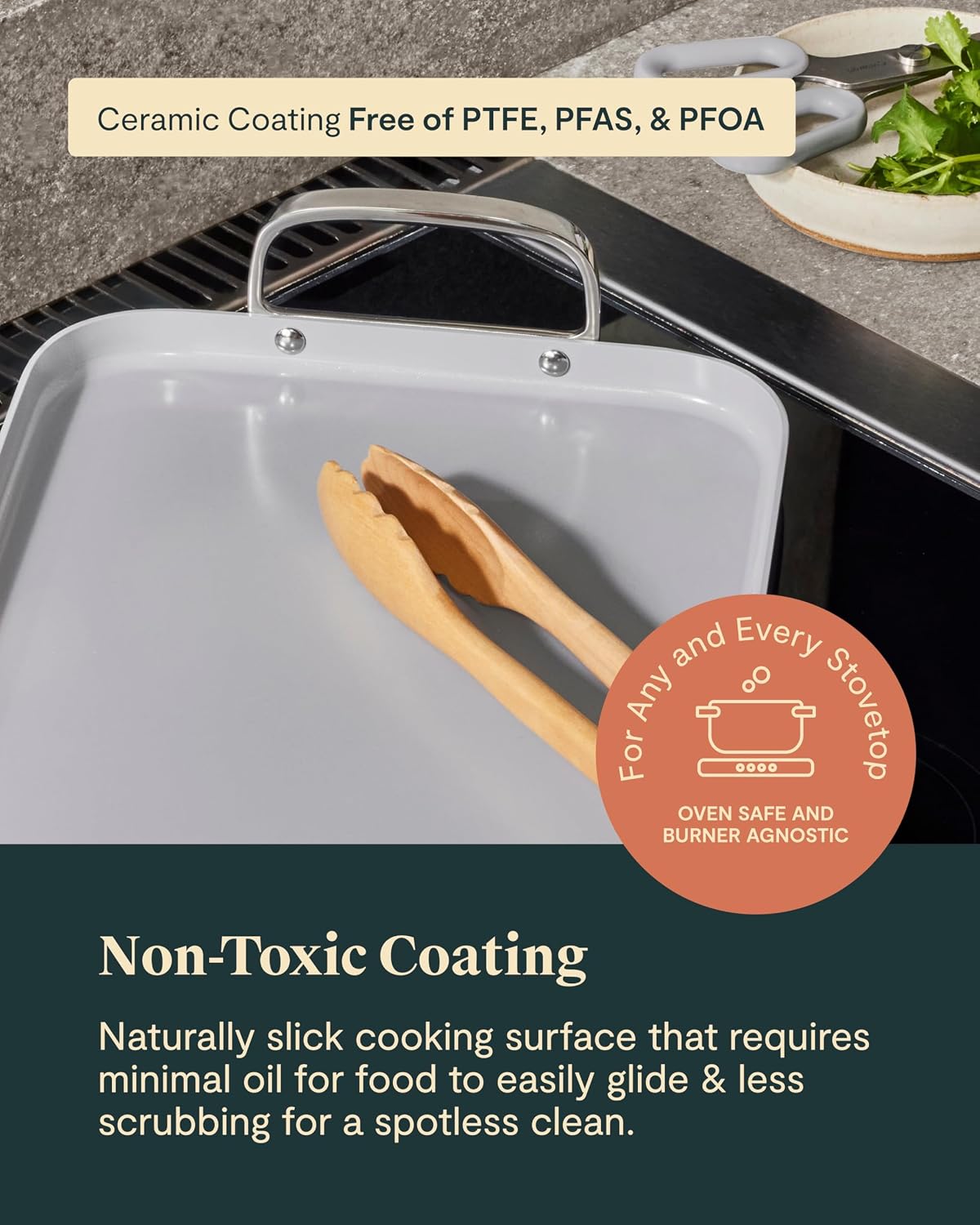Caraway Double Burner Griddle - 19x12' Griddle Pan - Non-Stick Ceramic Coated - Non Toxic, PTFE & PFOA Free - Oven Safe & Compatible with All Stovetops - Perracotta