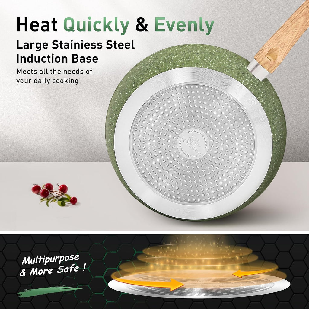 Kitchen Academy Pots and Pans Set Non Stick, 30 Pieces Induction Cookware and Bakeware, Green Granite Coating Cooking Sets