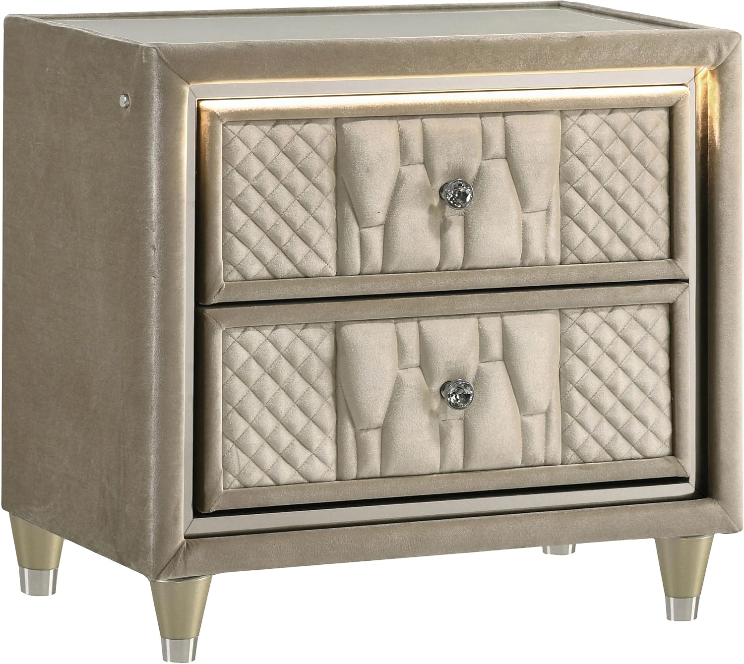 Coaster Home Furnishings - Lorient - Wood - 5-Piece Bedroom Set with Tufted LED Wingback Bed, USB Port, Traditional Style and Flame Visualizer - Bedroom - Queen Size - Ivory and Camel - 222661Q-S5B