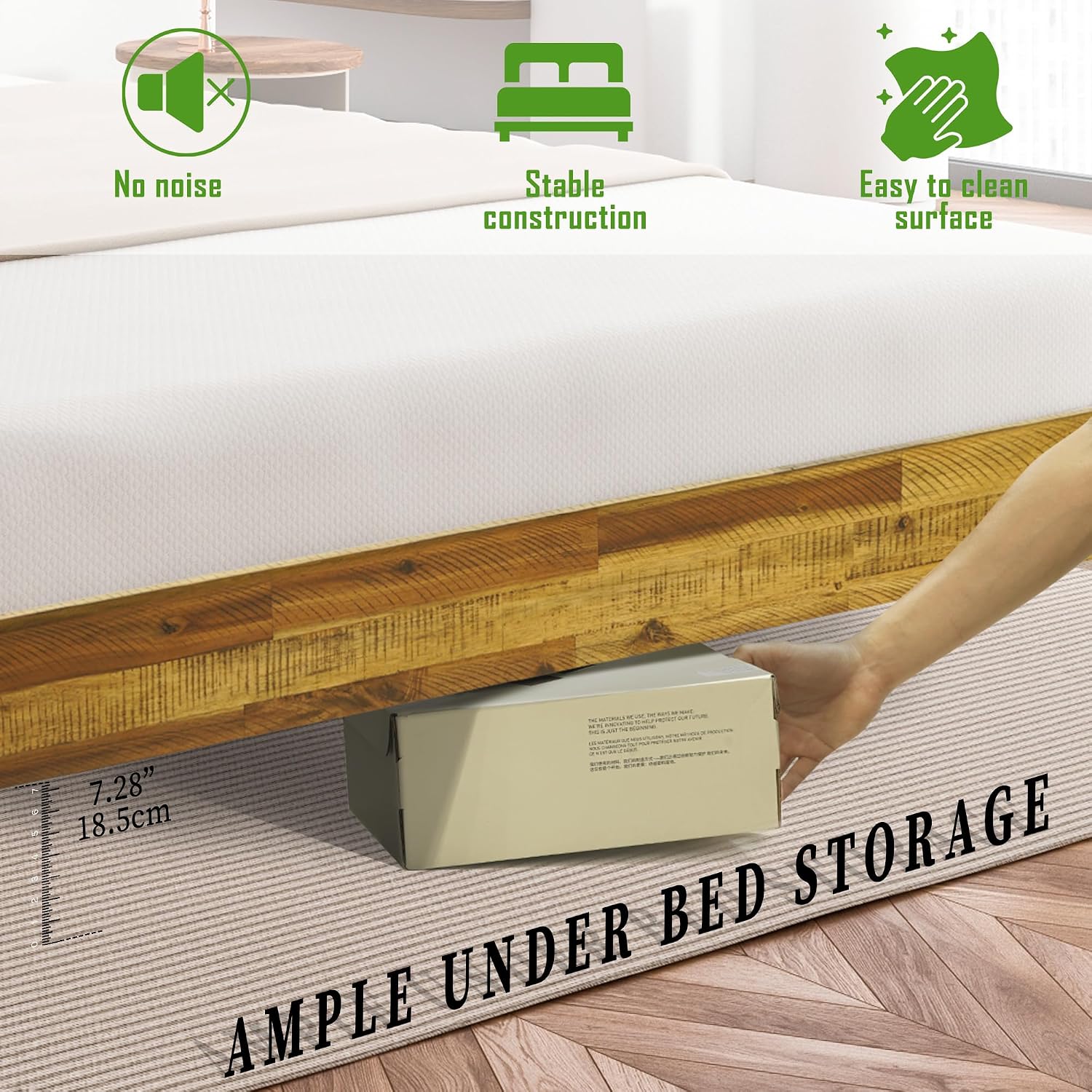 Acacia Sierra Bed Frame with Headboard Solid Wood Platform Bed, Queen Bed Frame, Tall Headboard Wood Bed Compatible with All Mattress Types, No Box Spring Needed, Early American