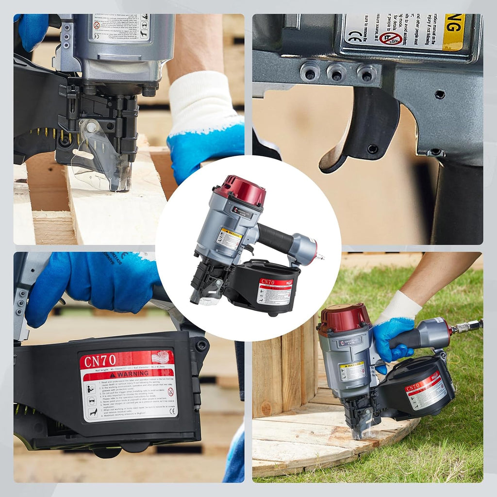 CN70 Air Coil Nailer 15 Degree 1-3/4-Inch to 2-3/4-Inch Siding Nailer Fast Shooting For Wooden Pallet Packing Wood Fencing