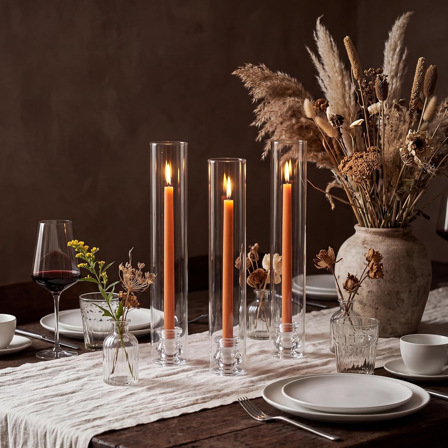 30 Pack Glass Hurricane Candle Holders 12.6' Open Ended Candlestick Holder Tubes Clear Bottomless Cylinders Suitable Taper LED Candles for Wedding Party Christmas Table Centerpiece Decor