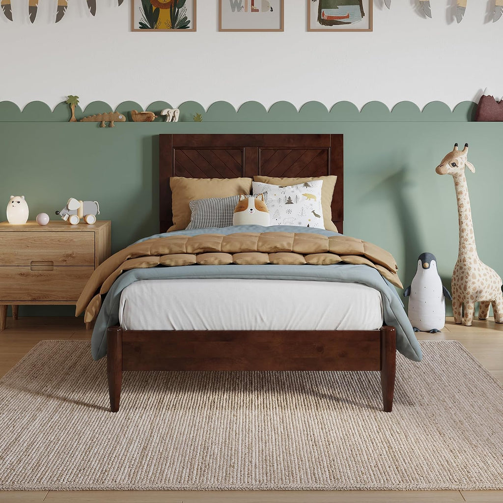 AFI, Berkshire Twin Solid Wood Low Profile Platform Bed, Walnut