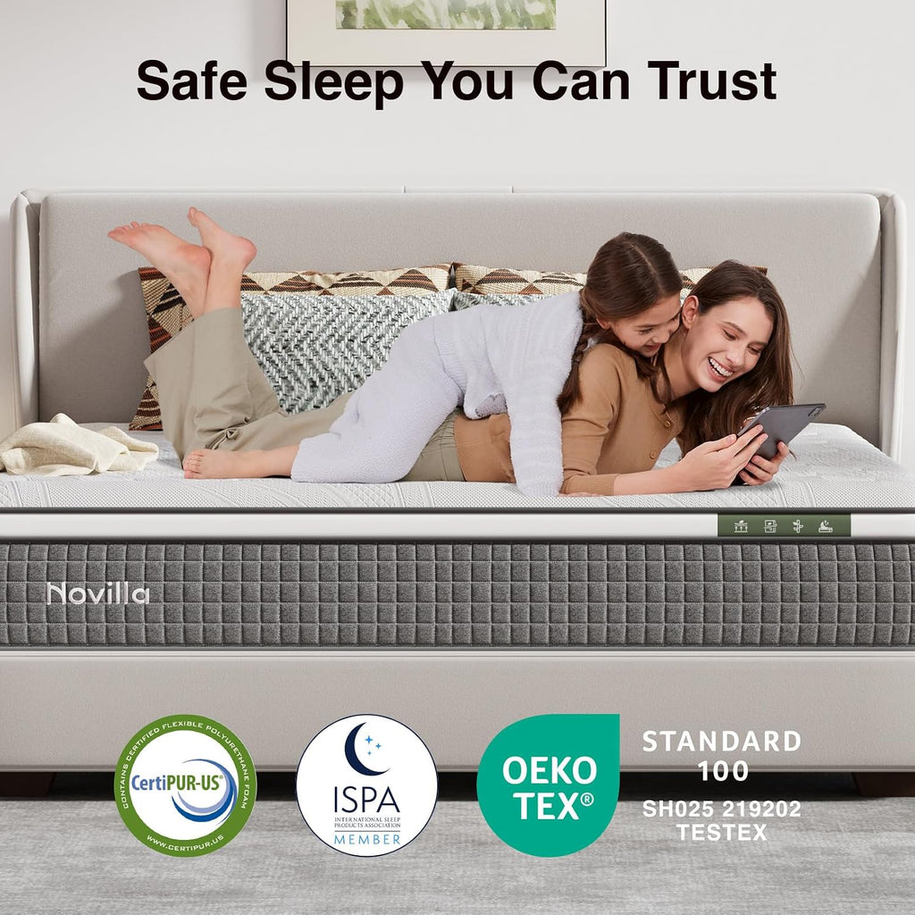 Novilla 12 Inch King Mattress,Hybrid Mattress King Size with Silky Cool Fabric, Gel Memory Foam & Pocketed Coils for Motion Isolation & Refreshing Cool Nights CertiPUR-US Certified Mattresses in a Box