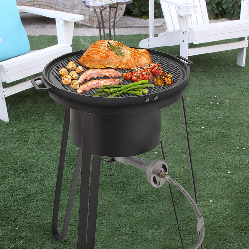 BBQ Grill Pan,Iron Campfire Griddle, Smokeless Durable Heat Resistant Cast Iron Round BBQ Griddle for Indoor and Outdoor Camping and Barbecue Parties