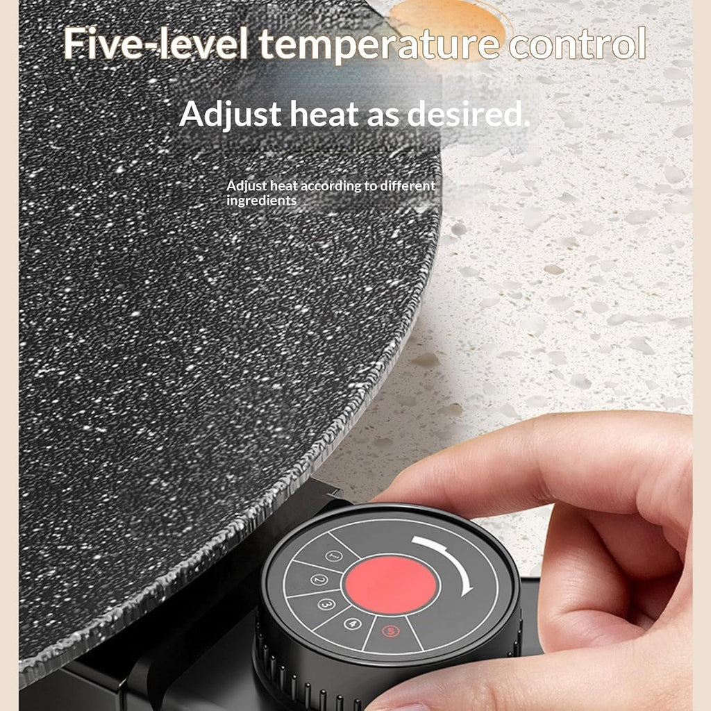 Round Electric Grill And Griddle With Dual Zone Cooking Surface,5-Level Temperature Control And Oil Filling Port For Healthy Indoor Grilling Of Steaks,Burgers,Pancakes And Bbq - Easy (14.17)
