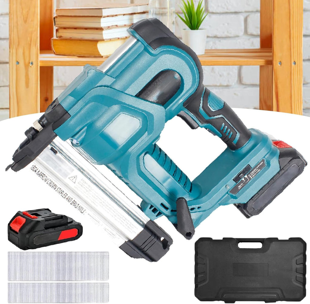 Brad Nailer Cordless,Electric Nail Nailer,for DIY Project of Upholstery&Woodworking,U-Shaped Nail/Straight Nail,Dual Led Indicators,with Gloves,1 Battery&400 Nails,Blue