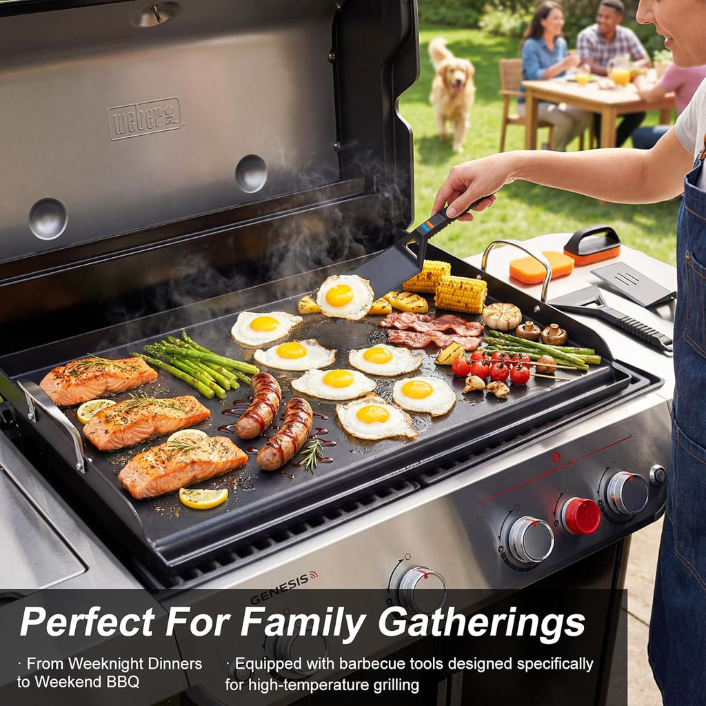 Cast Iron Griddle for Gas Grill with 5-Piece Silicone Griddle Tool Kit 25' x 16' Nano-Ceramic Nonstick Grill Griddle for Gas Charcoal Grills Flat Top Grill Accessories with Stainless Steel Core Tools