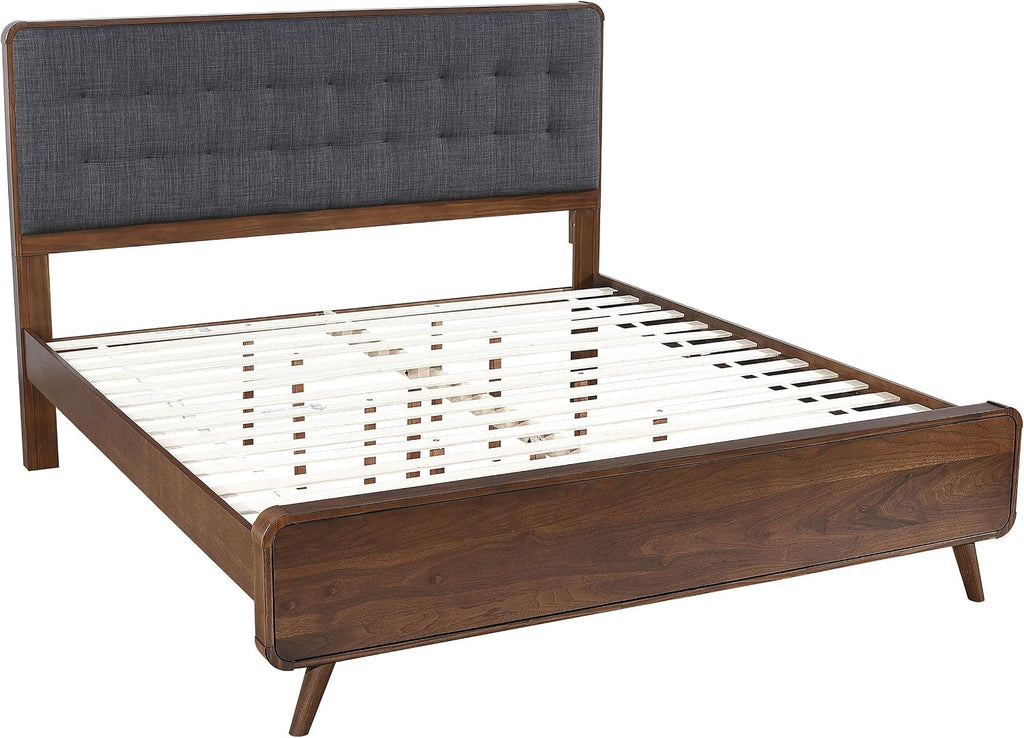 Coaster Home Furnishings Robyn Contemporary 5-Piece Bedroom Set Fabric Upholstered Eastern King Size Panel Bed Frame 53-inch Headboard Dark Walnut 205131KE-S5