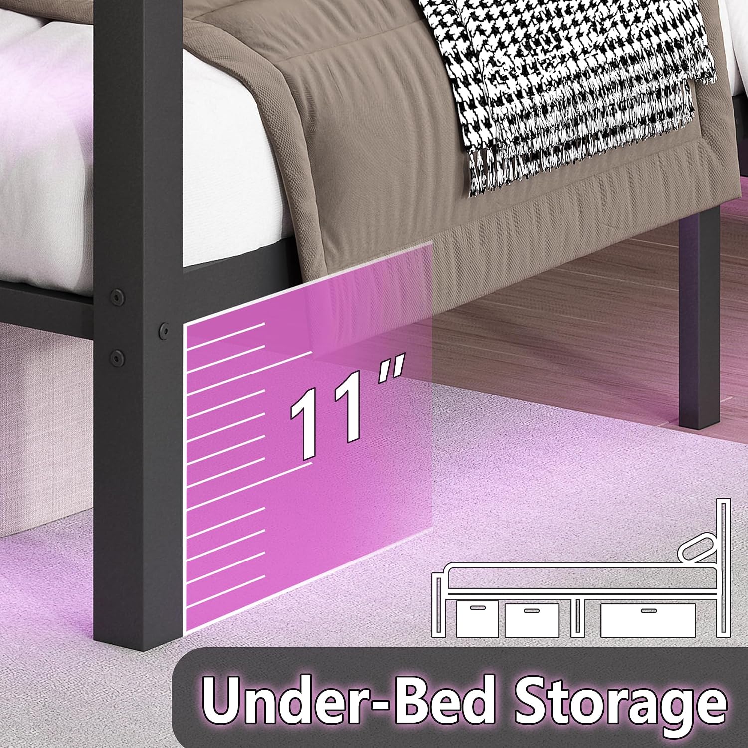 CLIBFENG Queen Size Bed Frame with Headboard and Footboard,Steel Slats Support-LED Bed Frame with USB Charging Station,Mattress Foundation-Under Bed Storage,No Box Spring Needed,Noise Free,Black