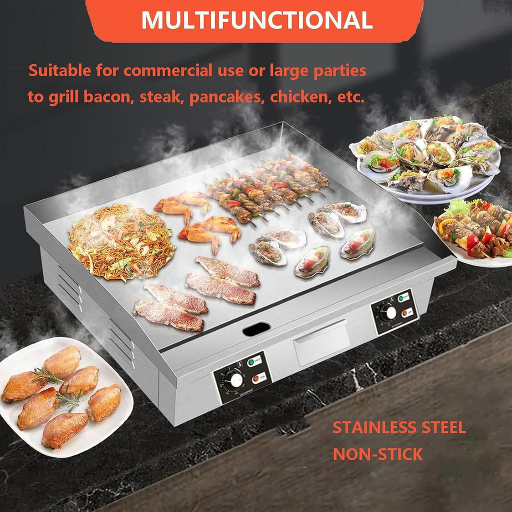Commercial Electric Griddle & Countertop Flat Top Griddle & Stainless Steel Steak Bacon Fryer with Temperature Control Knob, 8mm Cooking Thick, 660 * 400mm/730 * 40，3500W