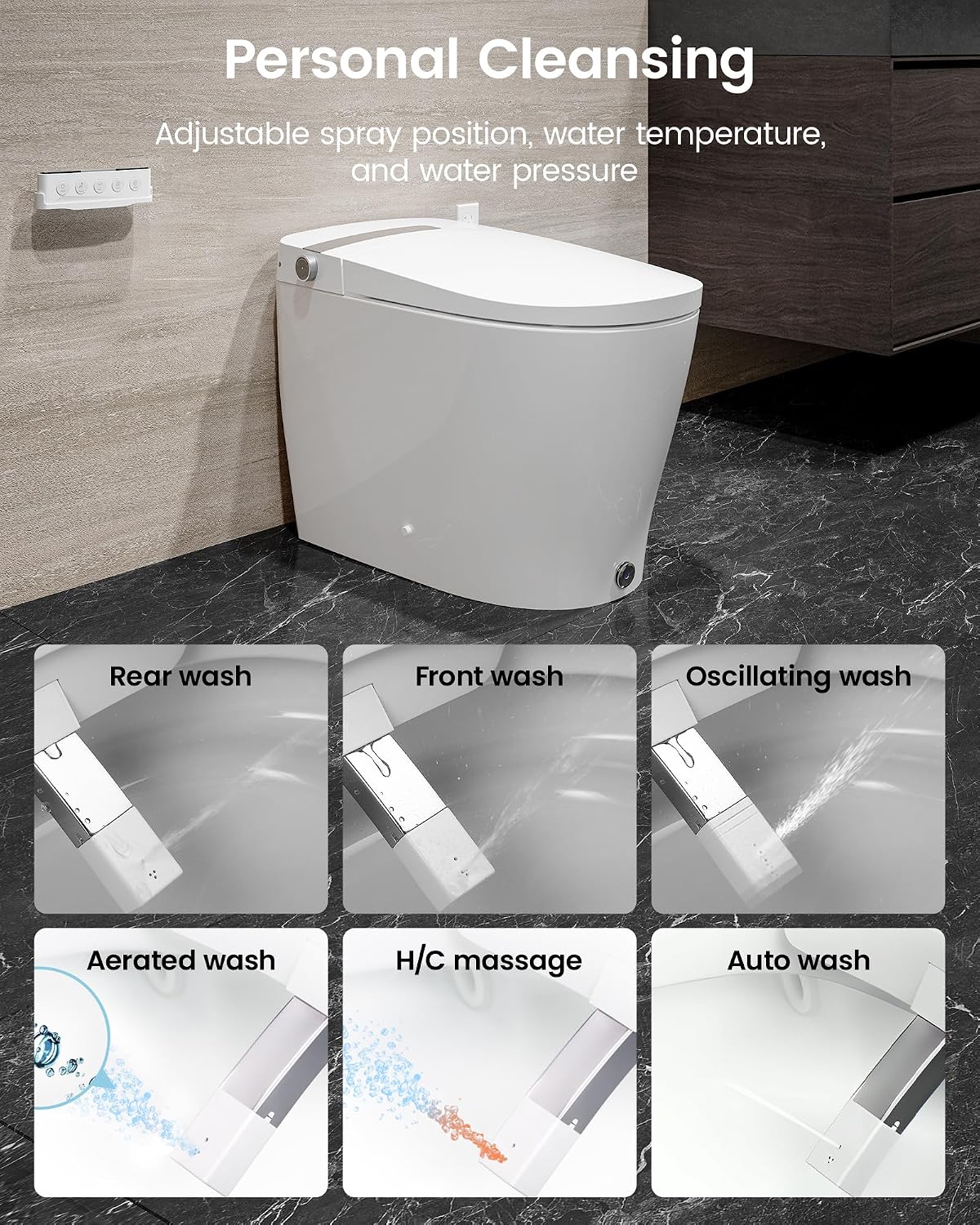 Smart Toilet with Bidet Built In, DA80U Smart Bidet Toilet with Tank Heated Seat, 1.06 GPF Power Flush Booster Pump, Auto Open/Close, Warm Water, Dryer, Night Light, Remote and Foot Kick Operation