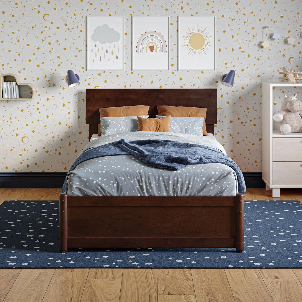 AFI, Wesley Twin Platform Bed with Panel Footboard & Storage Drawers, Walnut