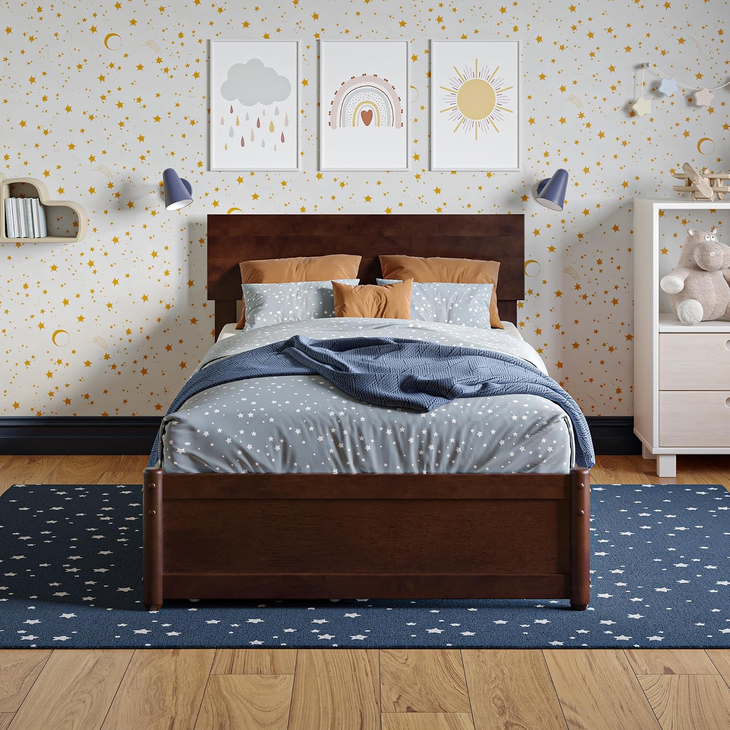 AFI, Wesley Twin Platform Bed with Panel Footboard & Storage Drawers, Walnut