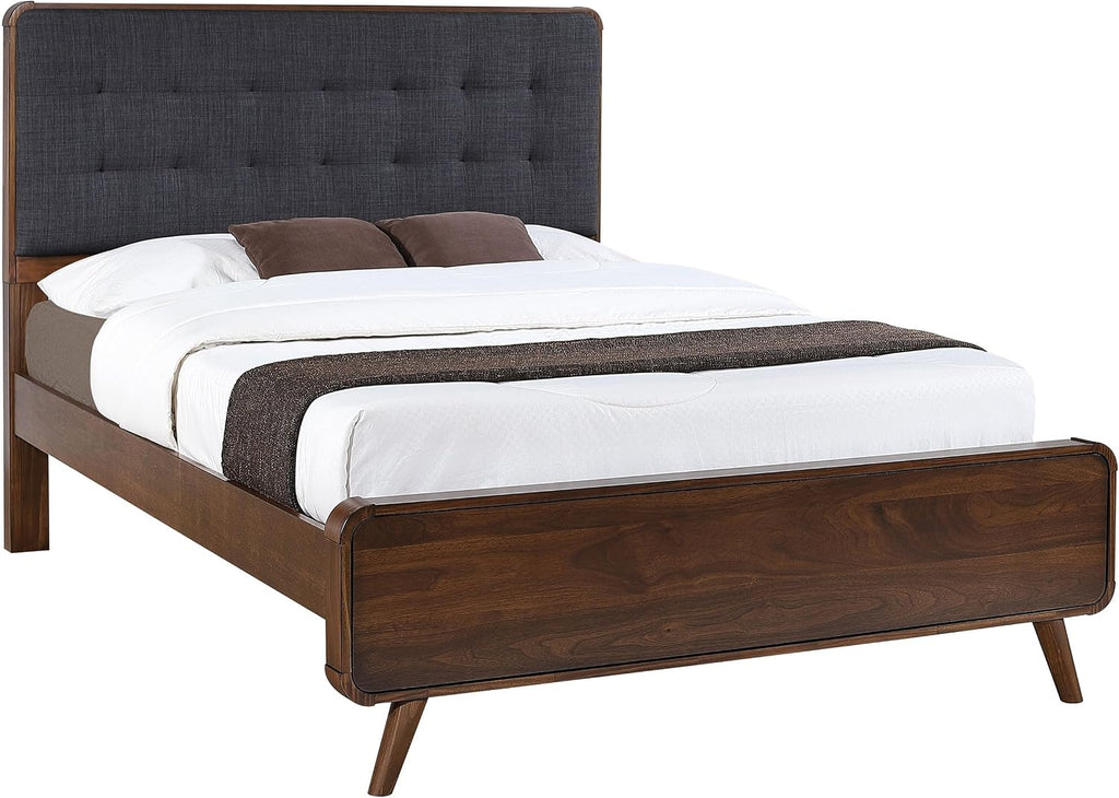 Coaster Home Furnishings - Robyn - Wood - Queen Platform Bed with Upholstered Headboard, Tapered Legs, Square Tufting - Bedroom - Dark Walnut - 205131Q