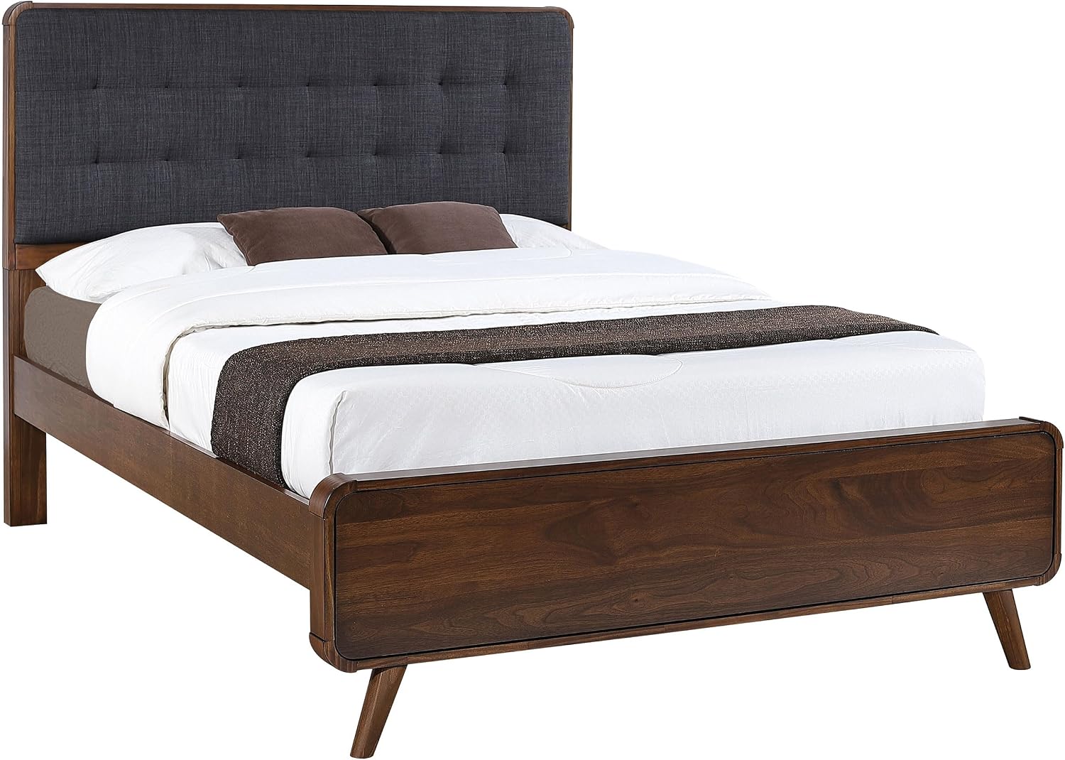 Coaster Home Furnishings - Robyn - Wood - Queen Platform Bed with Upholstered Headboard, Tapered Legs, Square Tufting - Bedroom - Dark Walnut - 205131Q