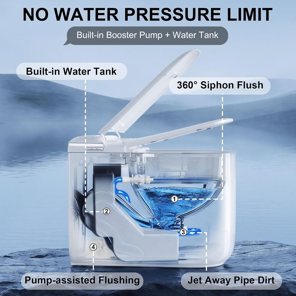 Luxury Smart Bidet Toilet with Tank, Foam Shield, Dual Auto Flush/Lid&Seat, Foot Sensor, UV-C light, Compact Electric One Piece Toilet for Small Bathroom with Siphon Dual Flush 0.8/1.2 GPF