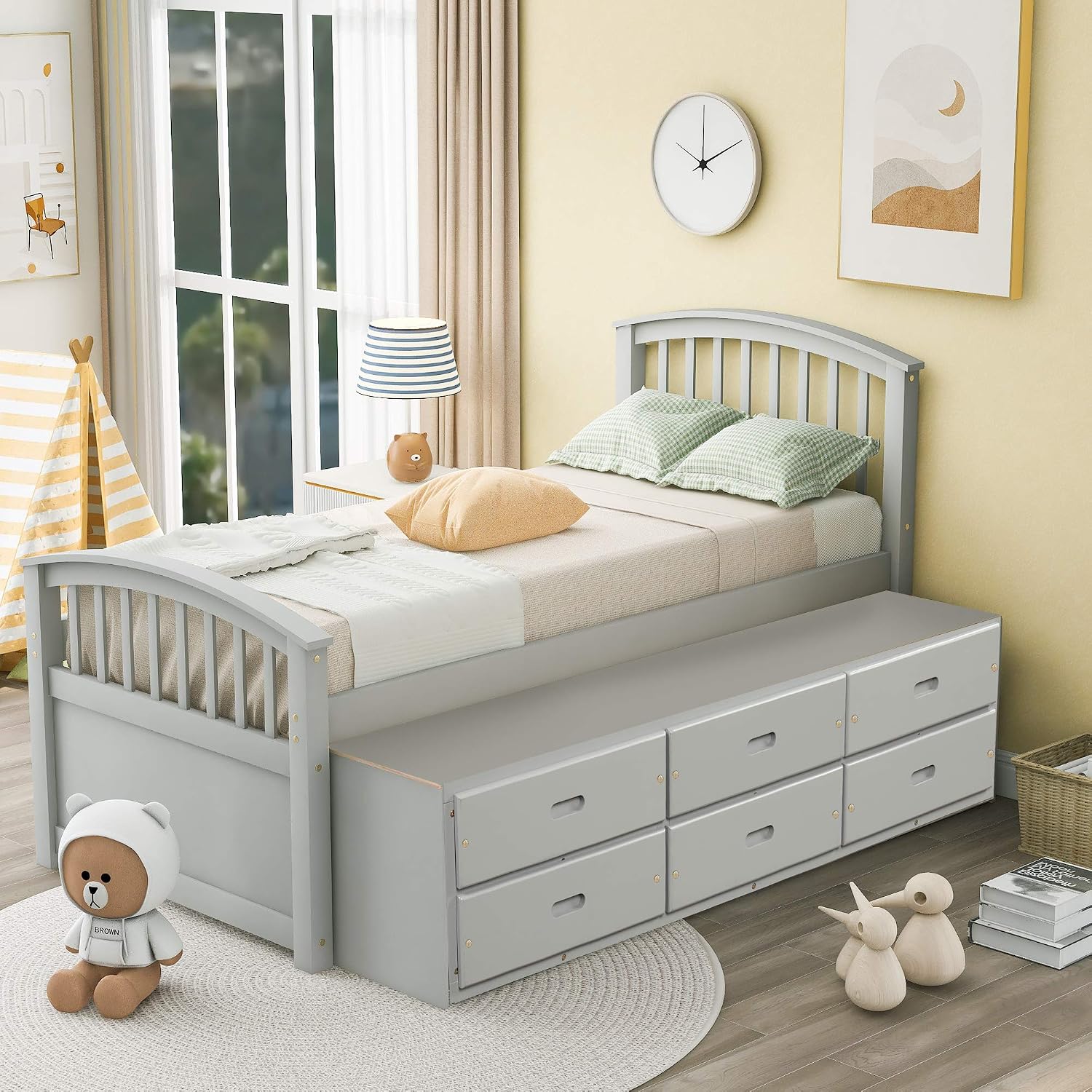 Merax Platform Storage Bed Solid Wood Bed with 6 Drawers Twin Size