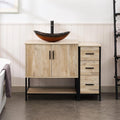 UEV 42' Rustic Oak Bathroom Vanity with Sink Combo,Industrial Iron Frame Bathroom Cabinet Sets with 3 Drawers Side Cabinet,Modern Brown Boat Tempered Glass Vessel Sink(029BR)