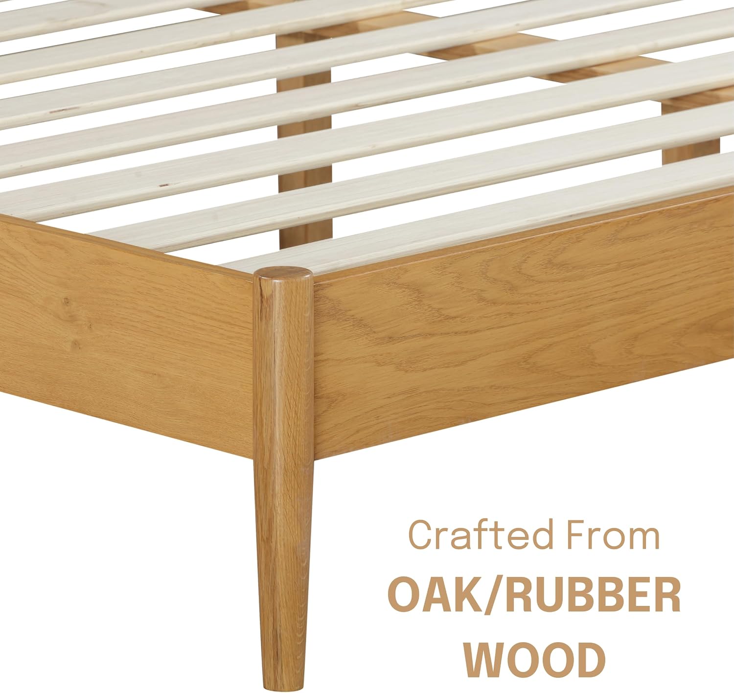 NTC Lupin Wooden Bed Frame with Headboard, Solid Oak and Rubber Wood Foundation with Silent Slats and Wood Central Supports, 1000 Lb Capacity (Rustic Oak, Queen)