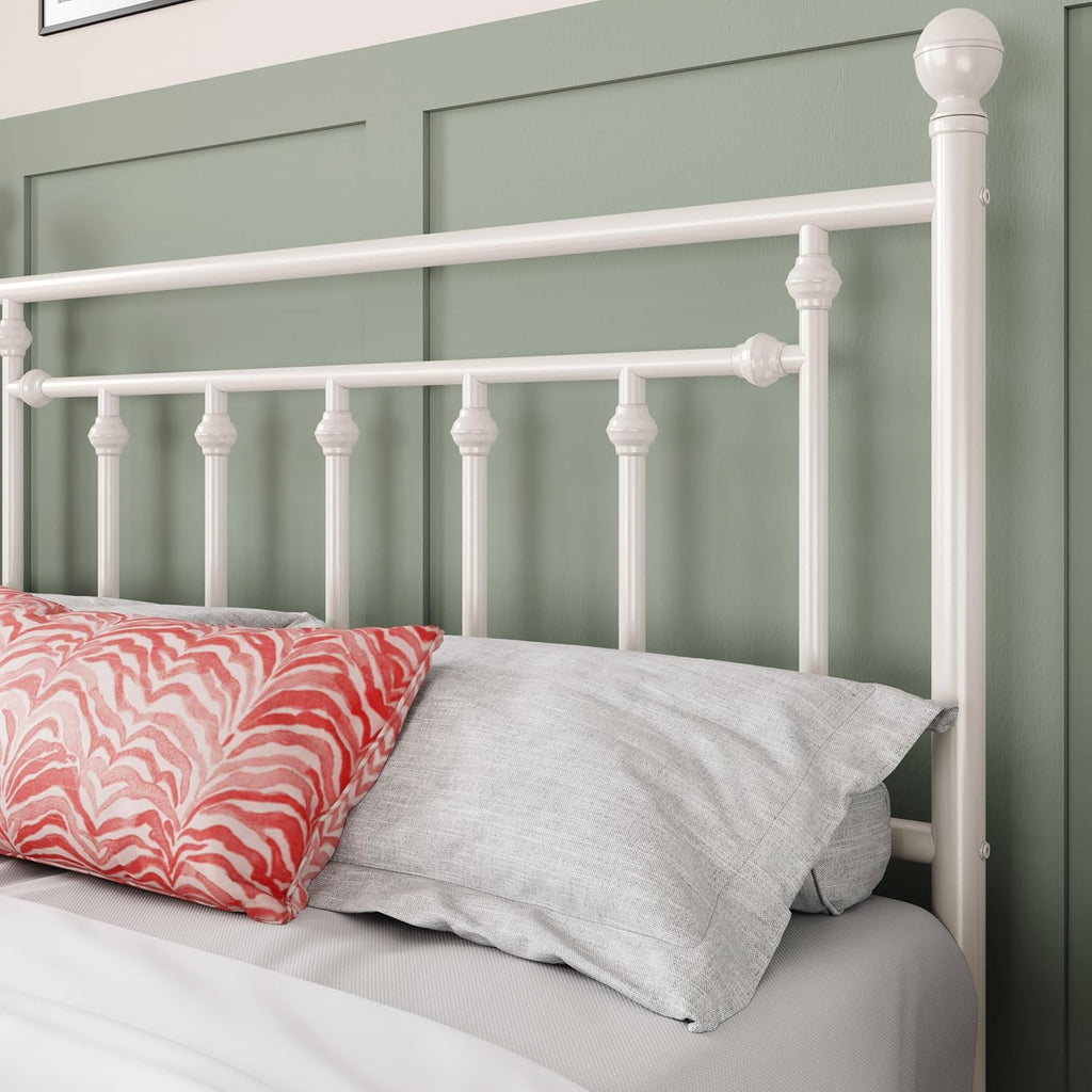Allewie 14 Inch Full Size Metal Platform Bed Frame with Victorian Vintage Headboard and Footboard/Mattress Foundation/Under Bed Storage/No Box Spring Needed/Easy Assembly/Noise Free/White