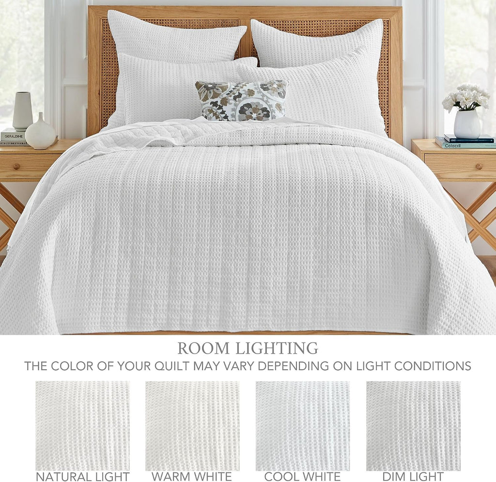 Levtex Home Mills Waffle King/Cal King Quilt Set (106x92in) with 2 Pillow Shams (36x20in) - Bright White - 100% Cotton King Size Quilt Bedding Set - Lightweight, Soft, Pre-Washed