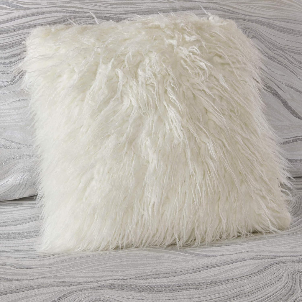 Madison Park Signature Glam Cozy Comforter Set - All Season Bedding Combo Filled Insert and Removable Duvet Cover, Shams, Decorative Pillows, Metallic White King(110'x96') 10 Piece