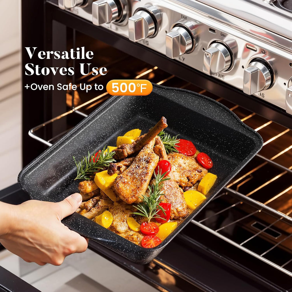 Kitchen Academy 17Pcs Induction Cookware Sets, Granite Pots and Pans Set Non Stick, Black Kitchen Cooking Pans, PFOA & PFOS Free