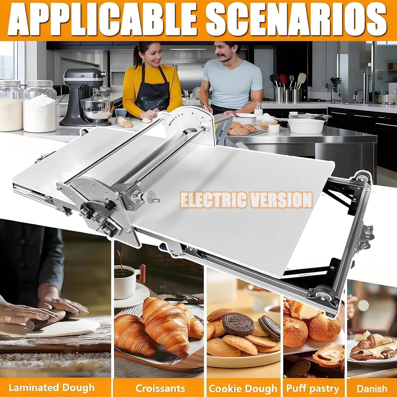 Folding Dough Sheeter (40×17.7in),Electric Dough Rolling Machine,Stainless Steel Dough Press for Commercial/Home,Dough Machine W/ 2-30mm Thickness Adjustable/Forward & Reverse Rolling