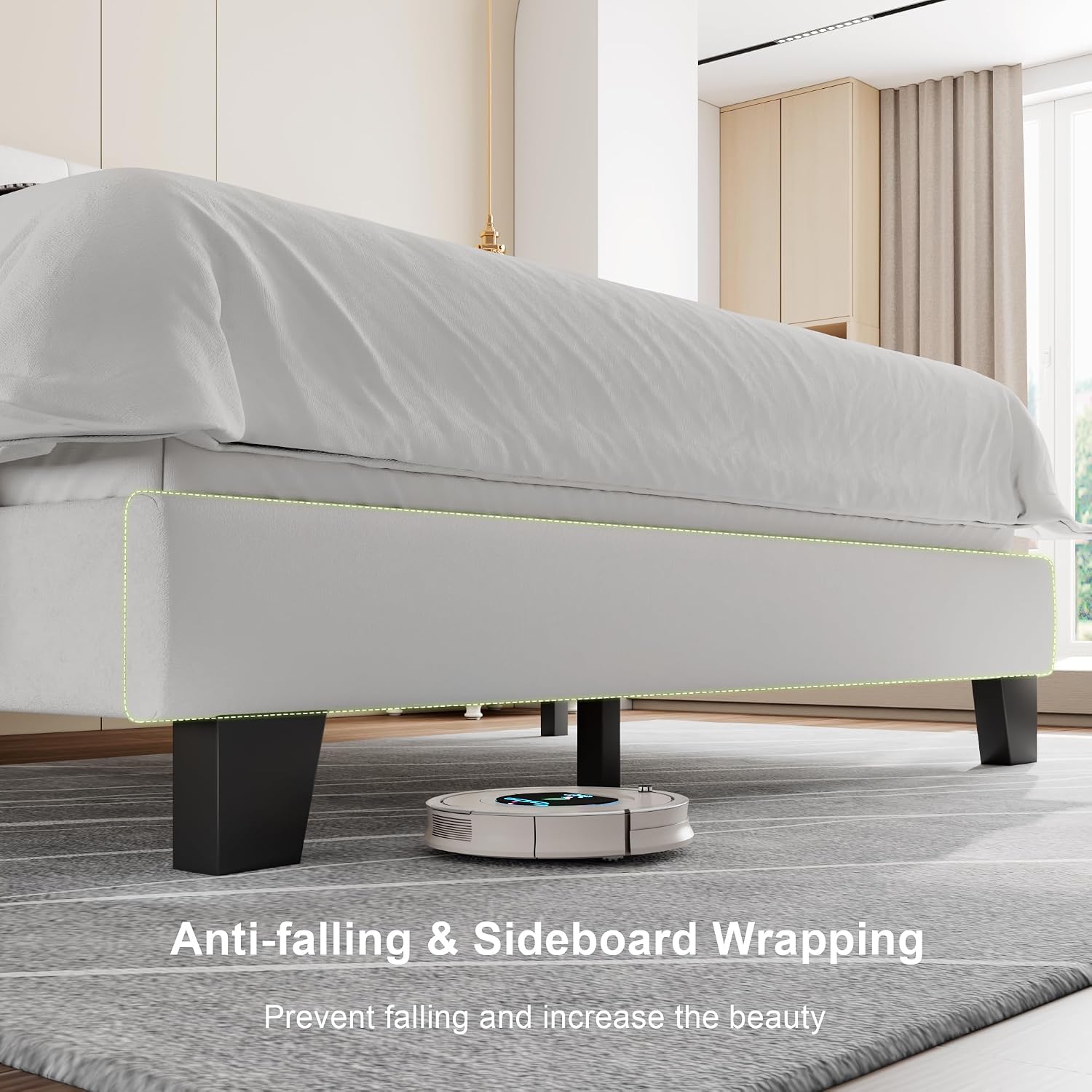 Feonase Velvet Queen Platform Bed Frame with Button Tufted Headboard, Upholstered Bed with Wooden Slats Support, No Box Spring Needed, Easy Assembly, Noise-Free, White