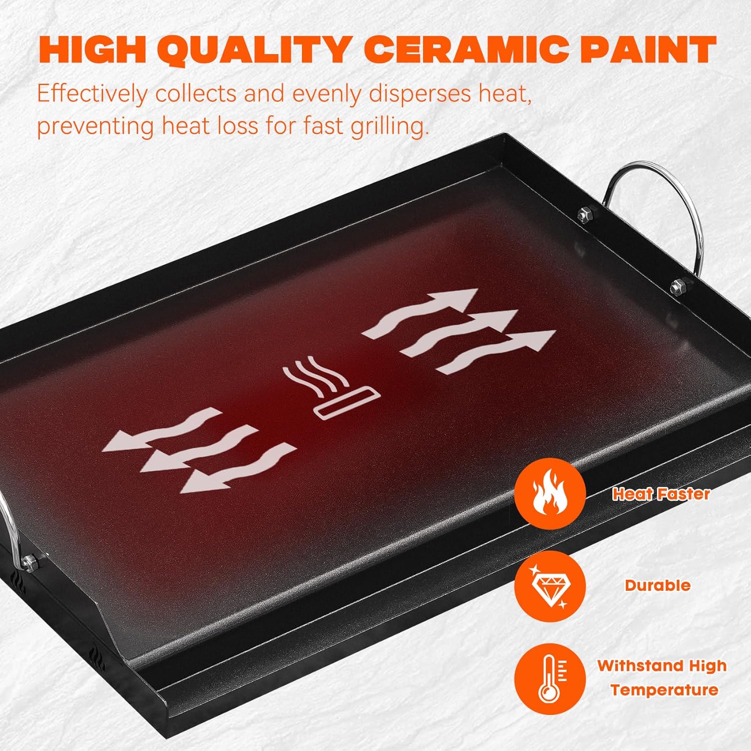 onlyfire Universal BBQ Griddle for Charcoal/Gas Grills, Ceramic Coated Non-Stick Flat Top Griddle with Handles for Outdoor Cooking, 25' x 16'