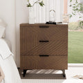 Royal Windsor Large Night Stand Fluted Nightstand with 3 Drawers, Side End Table with Storage, Modern Oversized Nightstands Bedside Table for Bedroom, Brown