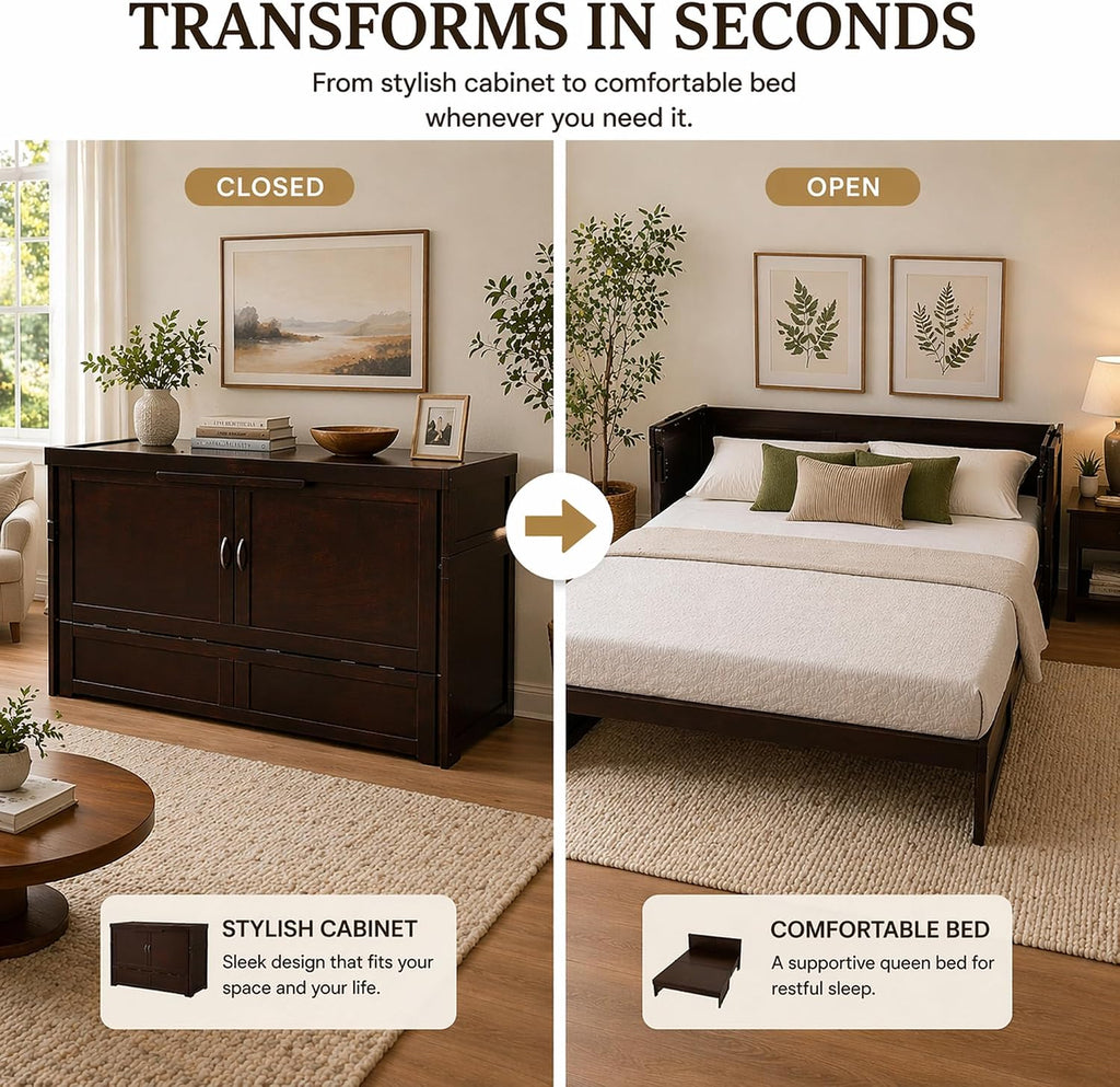 NIGHT & DAY Furniture Murphy Cube Cabinet Bed, Queen, Chocolate
