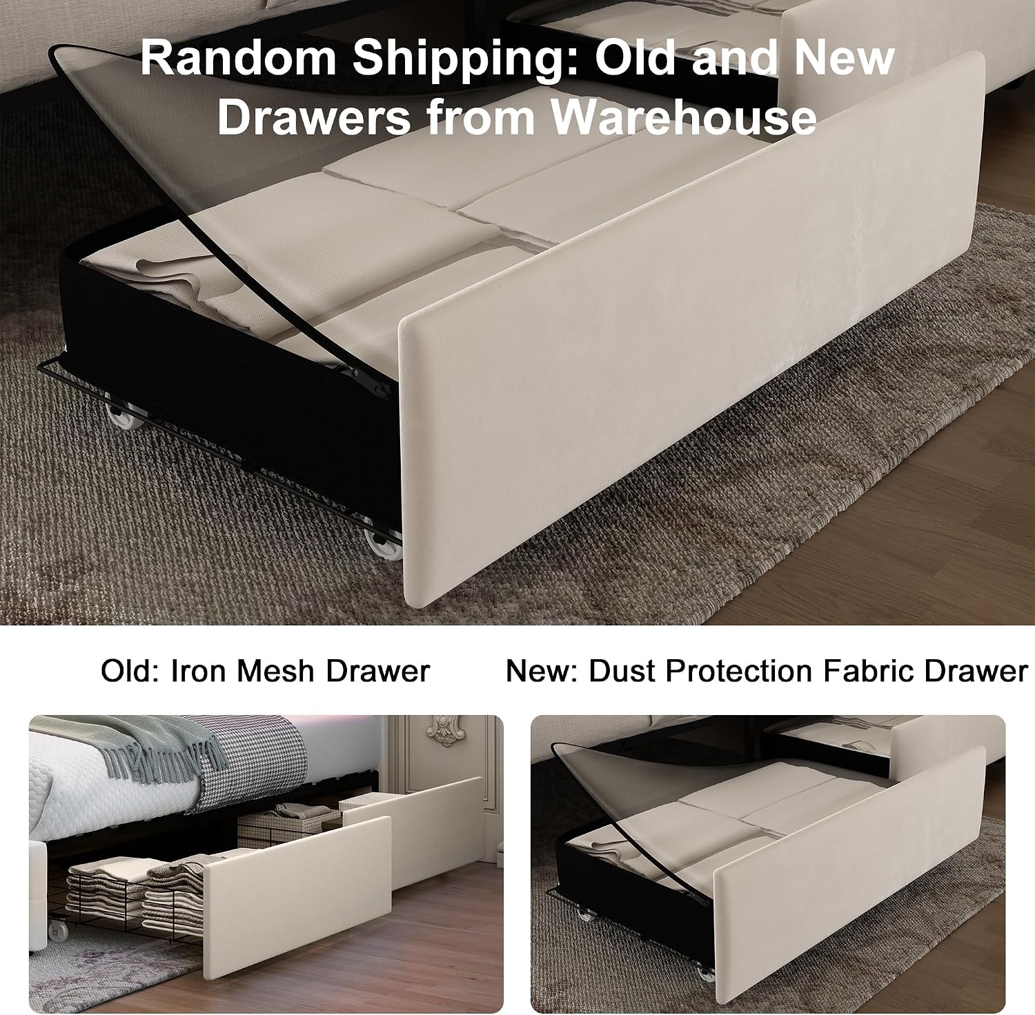 GEGOFORU King Led Bed Frame with 4 Storage Drawers, Bed Frame with Led Lights No Box Spring Needed, 900 lbs Capacity, Easy Assembly, Velvet Cream