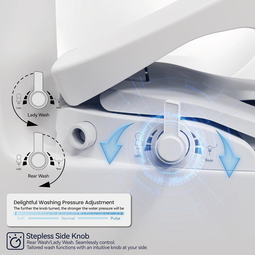 Elongated Bidet Toilet Seat with Soft Closing, Non-Electric Bidet Mode with Dual Nozzles, Fit Elongated Toilet Seat, Adjustable Water Pressure with Brass inlet