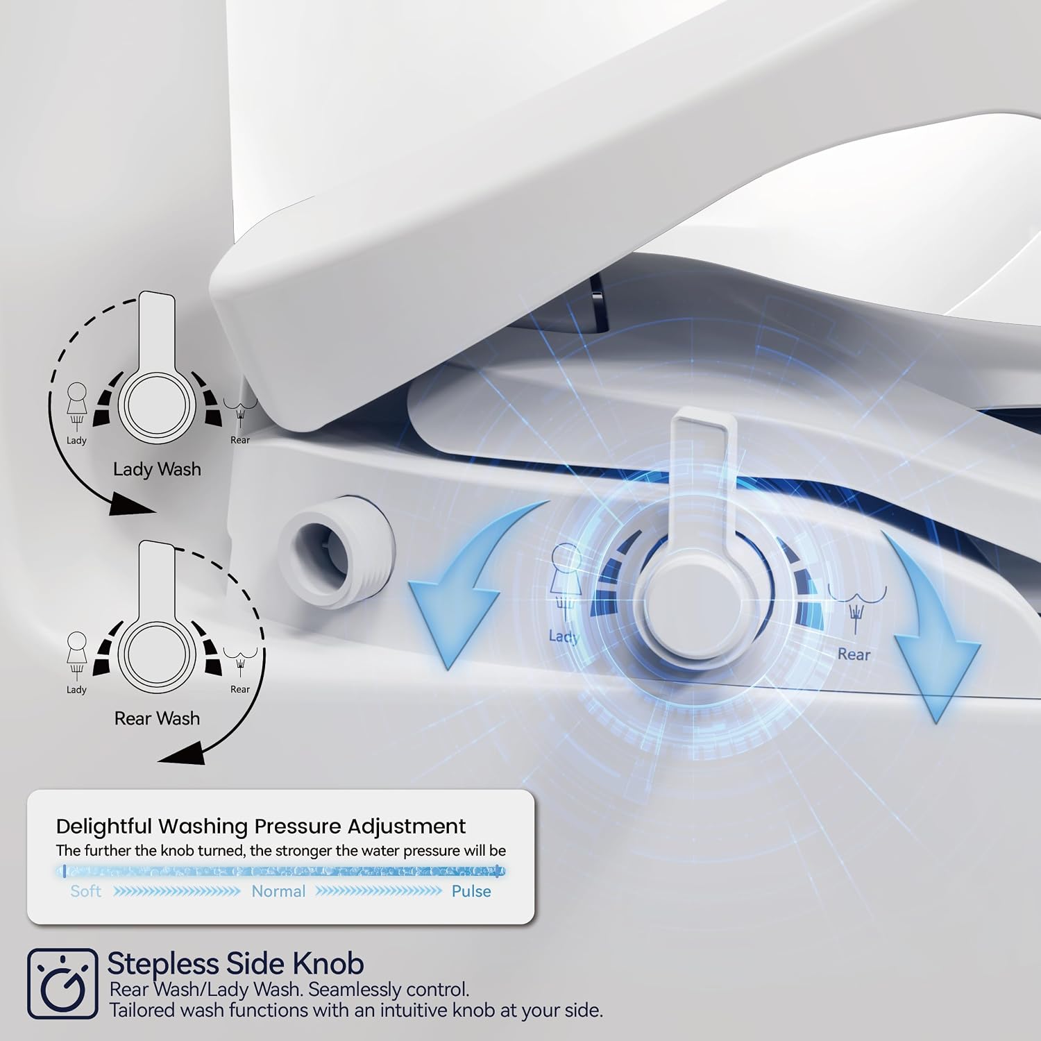 Elongated Bidet Toilet Seat with Soft Closing, Non-Electric Bidet Mode with Dual Nozzles, Fit Elongated Toilet Seat, Adjustable Water Pressure with Brass inlet