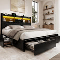 BRELTAM Queen Storage Bed Frame with 6 Drawers, USB Charging Station, No Noise, No Box Spring Required, Vintage Black Headboard Platform Bed