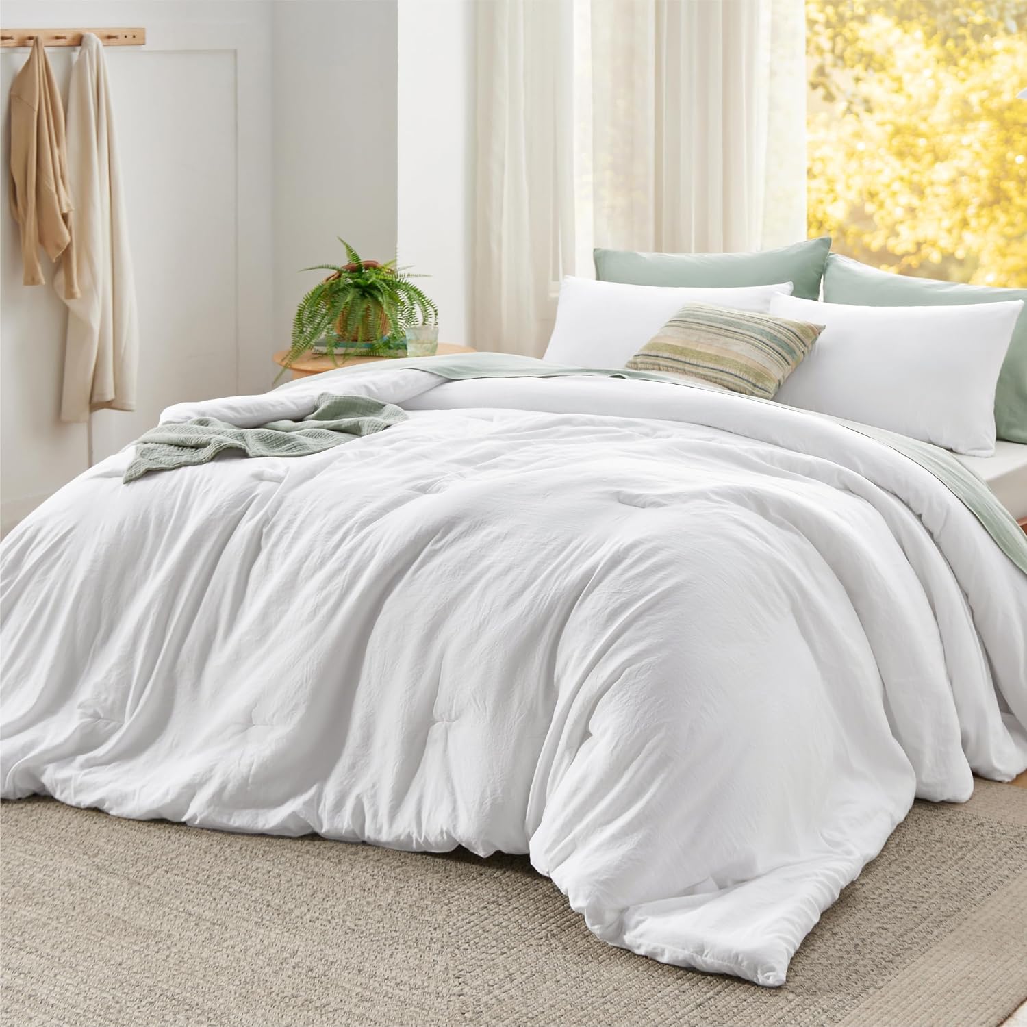 Bedsure Super King Comforter Set, White Soft Prewashed Bedding for All Seasons, 3 Pieces GentleSoft™ Bed Set, 1 Lightweight Comforter (120'x120') and 2 Pillowcases (20'x36')