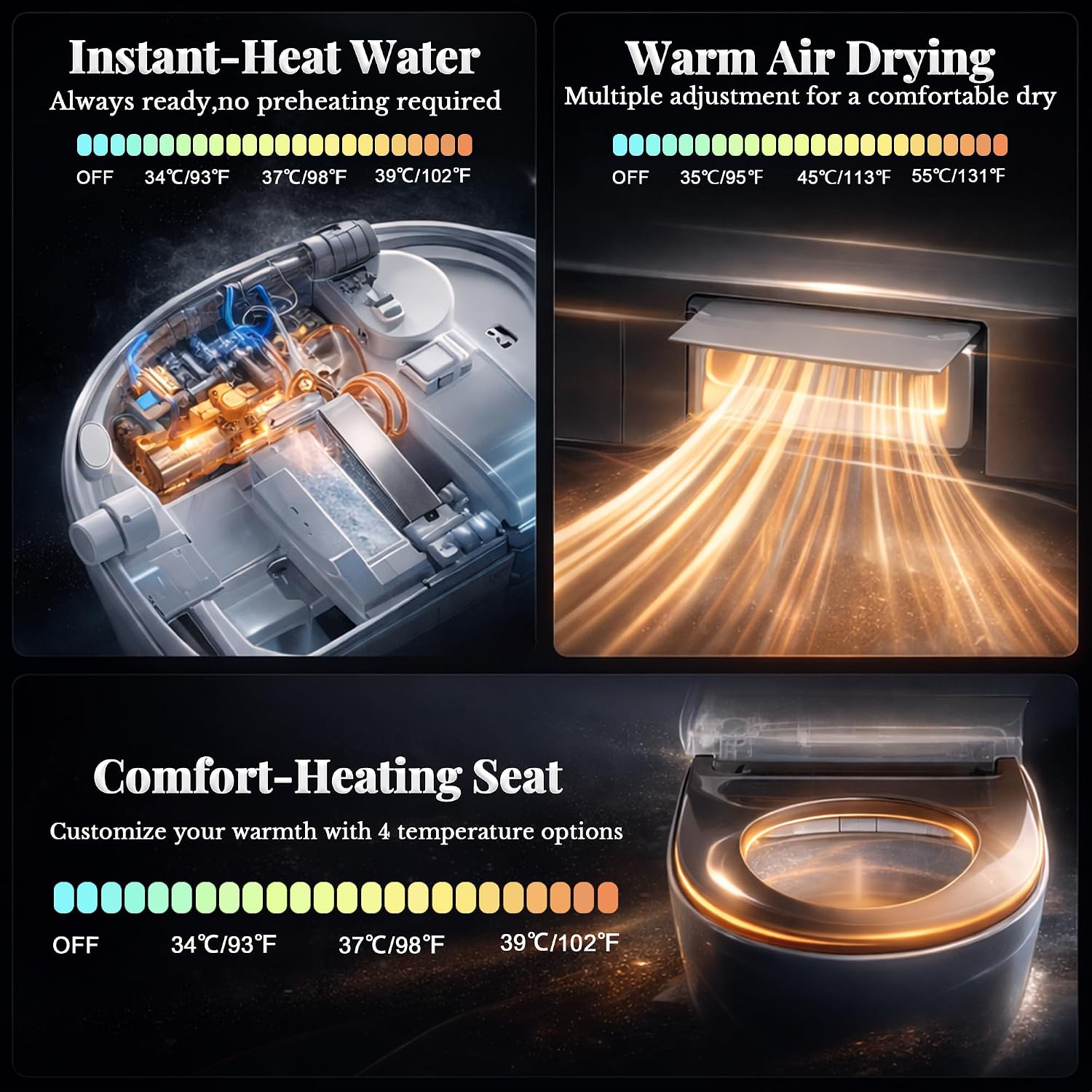 EchosLife Smart Toilet with Bidet Built In, One Piece Elongated Toilet with Tank, Pump-Assisted Flush, Heated Seat, Warm Water Wash & Air Dryer, Foot Sensor Flush, LED Display
